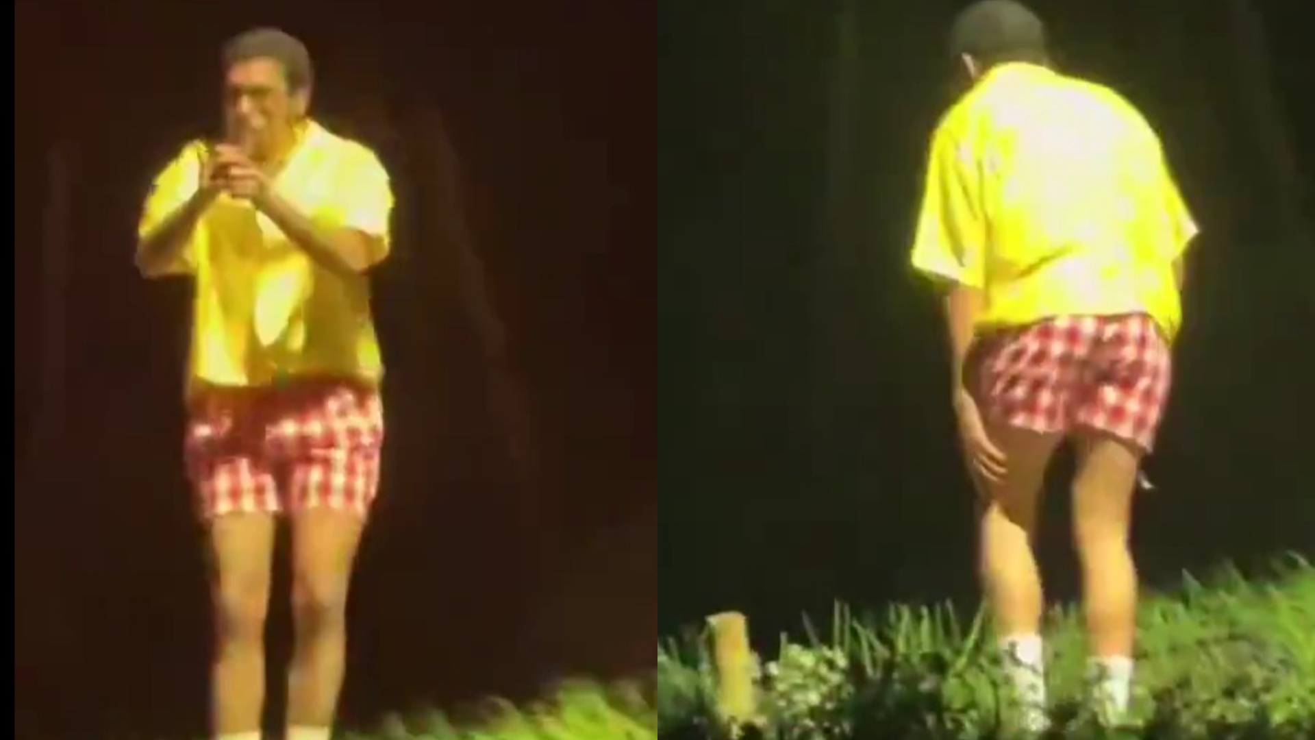 Mosaico de Bad Bunny lesionándose en pleno concierto.