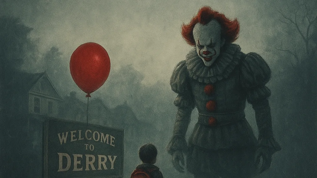 Diseño gráfico de un flyer de 'It: Bienvenidos a Derry'.