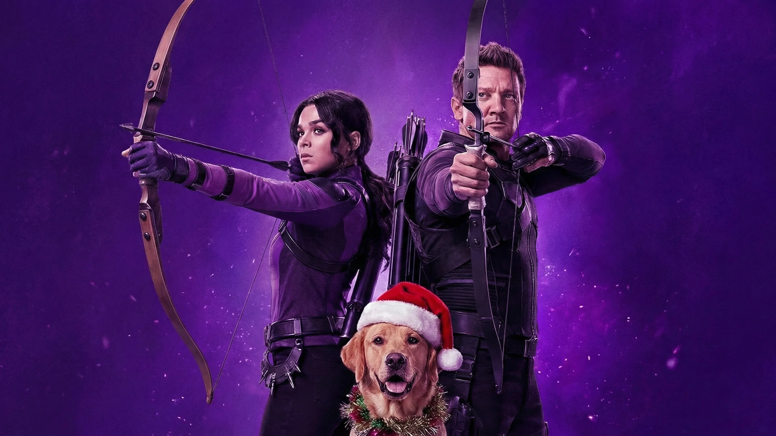 Diseño gráfico de Kate Bishop y Clint Barton (Ojo de Halcón), protagonistas de Hawkeye, y el perro Lucky.