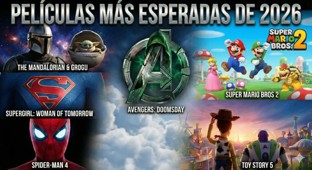 Diseño gráfico de las películas más esperadas en 2026.