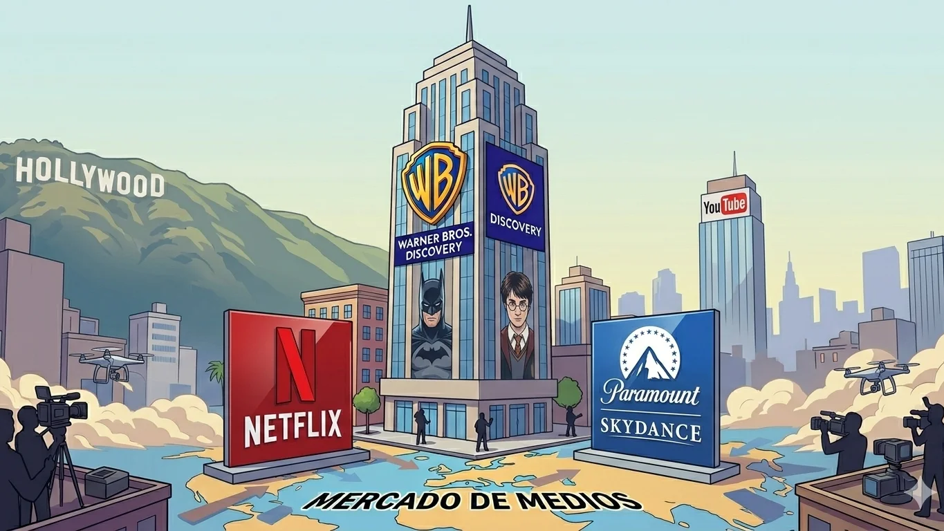 Diseño gráfico de la disputa que presentaron Netflix y Paramount por Warner Bros. Discovery.