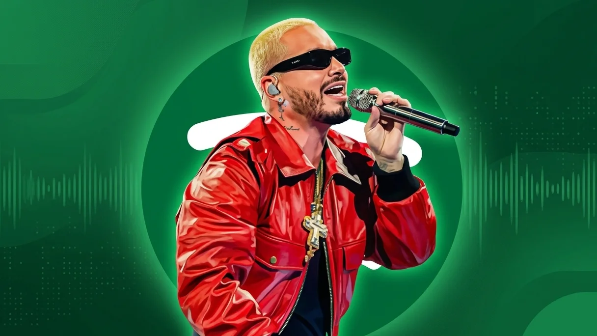 Diseño gráfico de J Balvin, cantante colombiano de reggaetón y trap, que figura en la nueva lista de Spotify.
