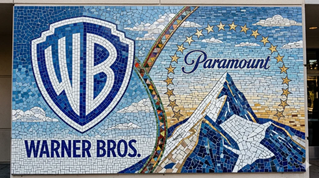 Mosaico de los logos de Warner Bros. y Paramount.